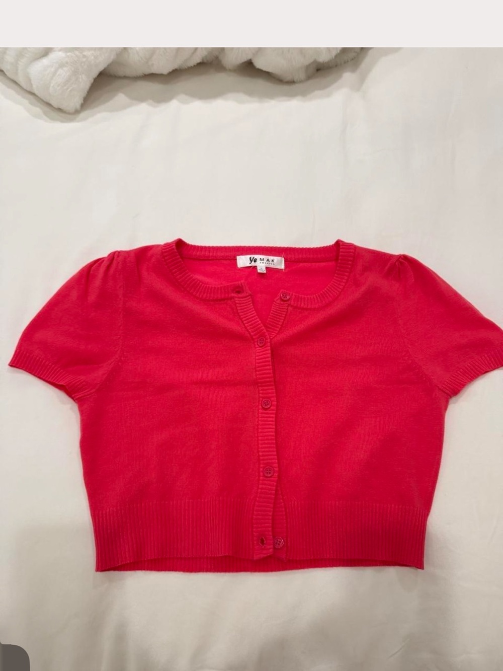 Vintage Bright Pink Cropped Button Down Cardigan Sweater Top
